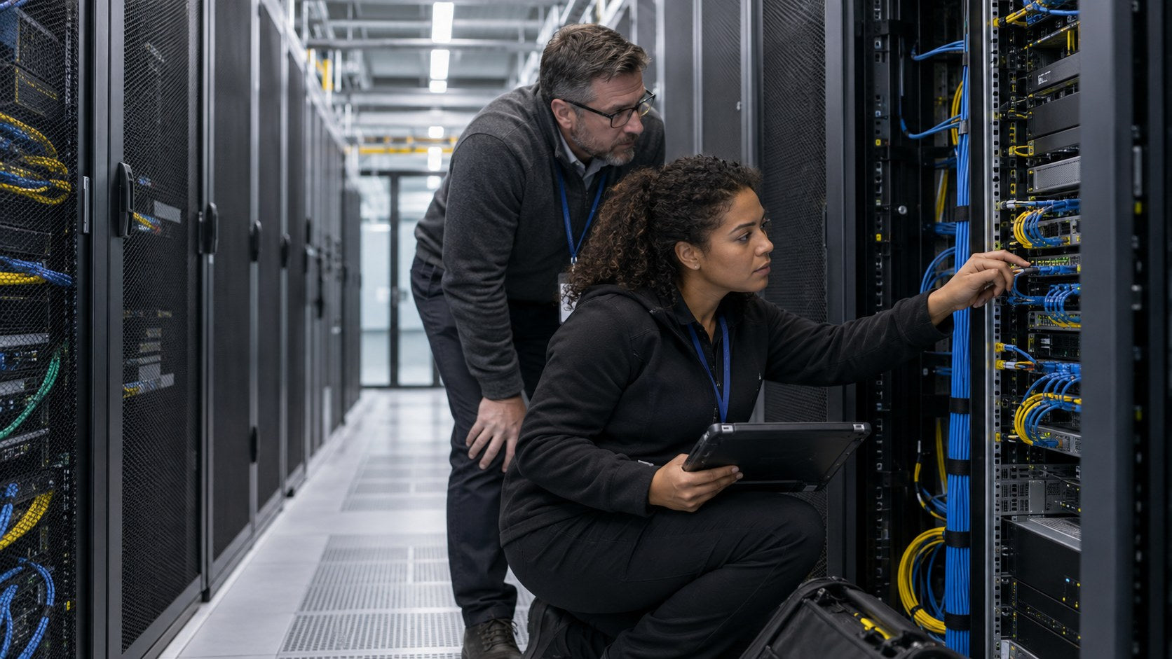 Infrastructure team working in a data centre