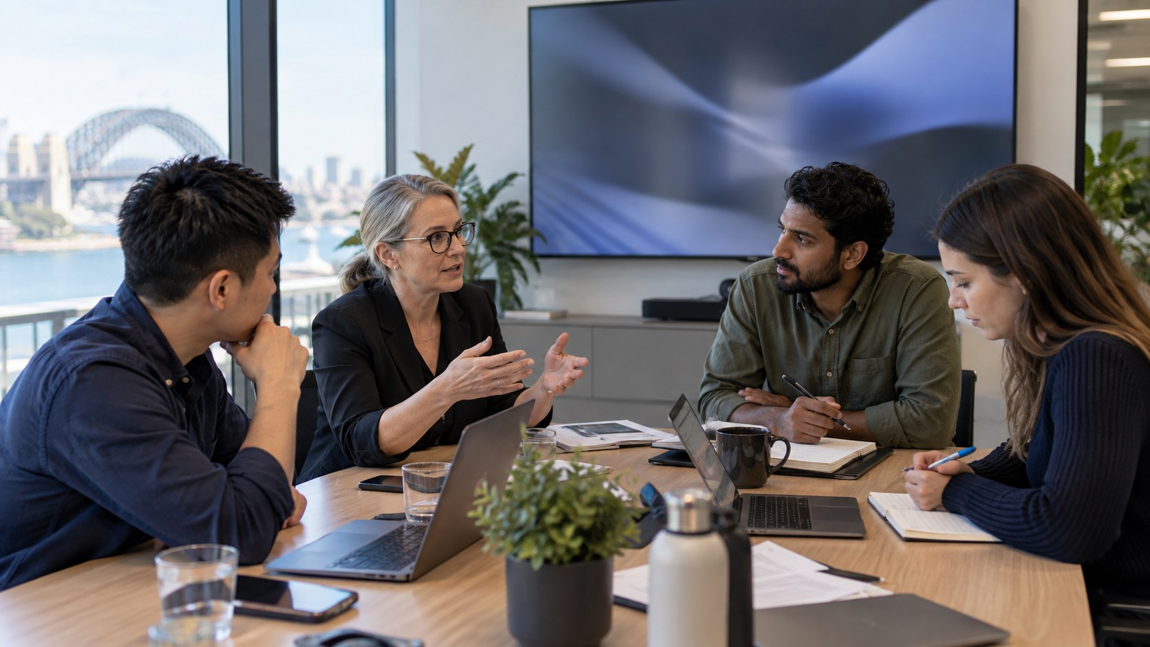 Cross-functional team reviewing a technology decision