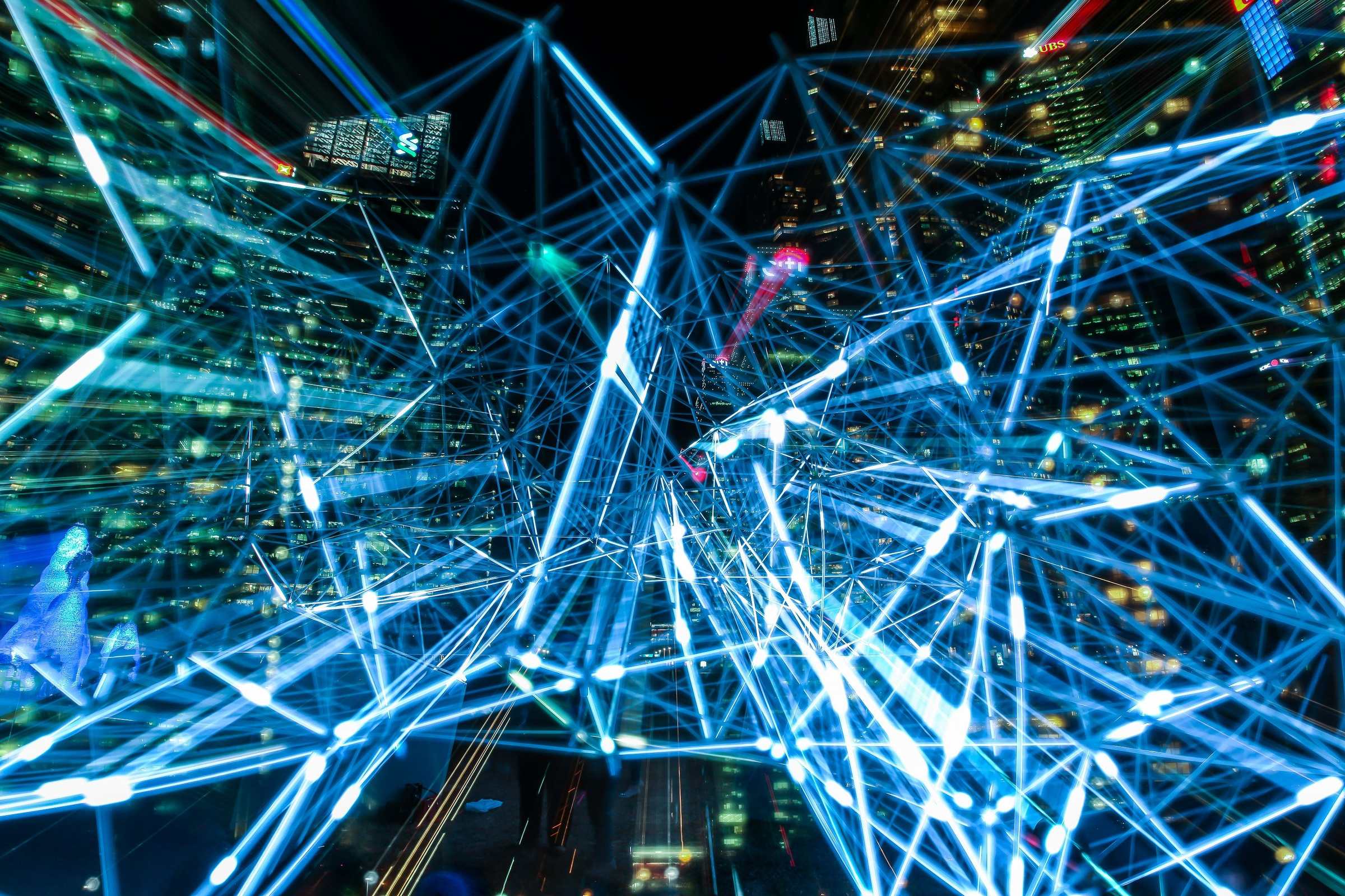 Abstract network lines representing connected systems and information flows