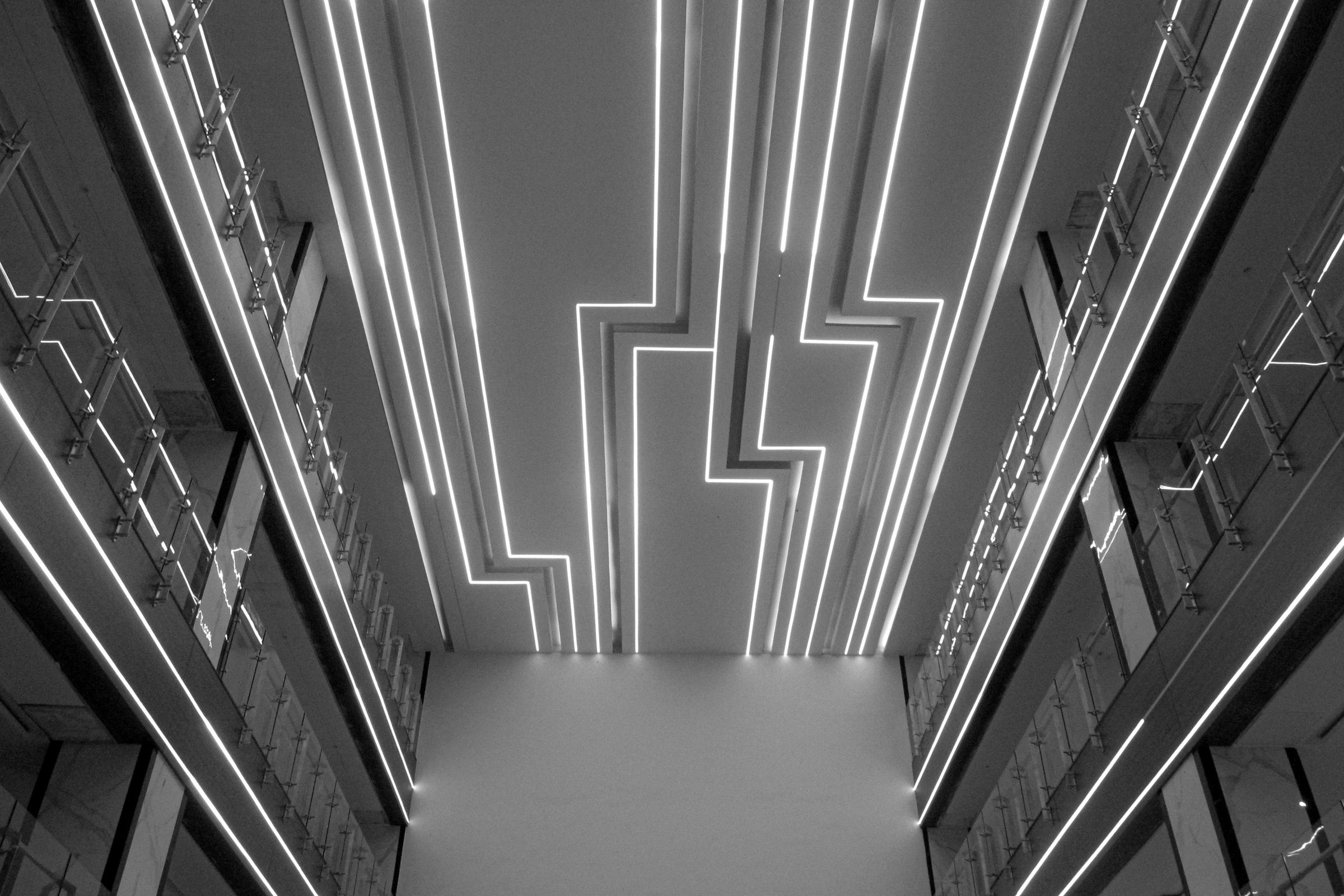 Futuristic office interior representing connected technology